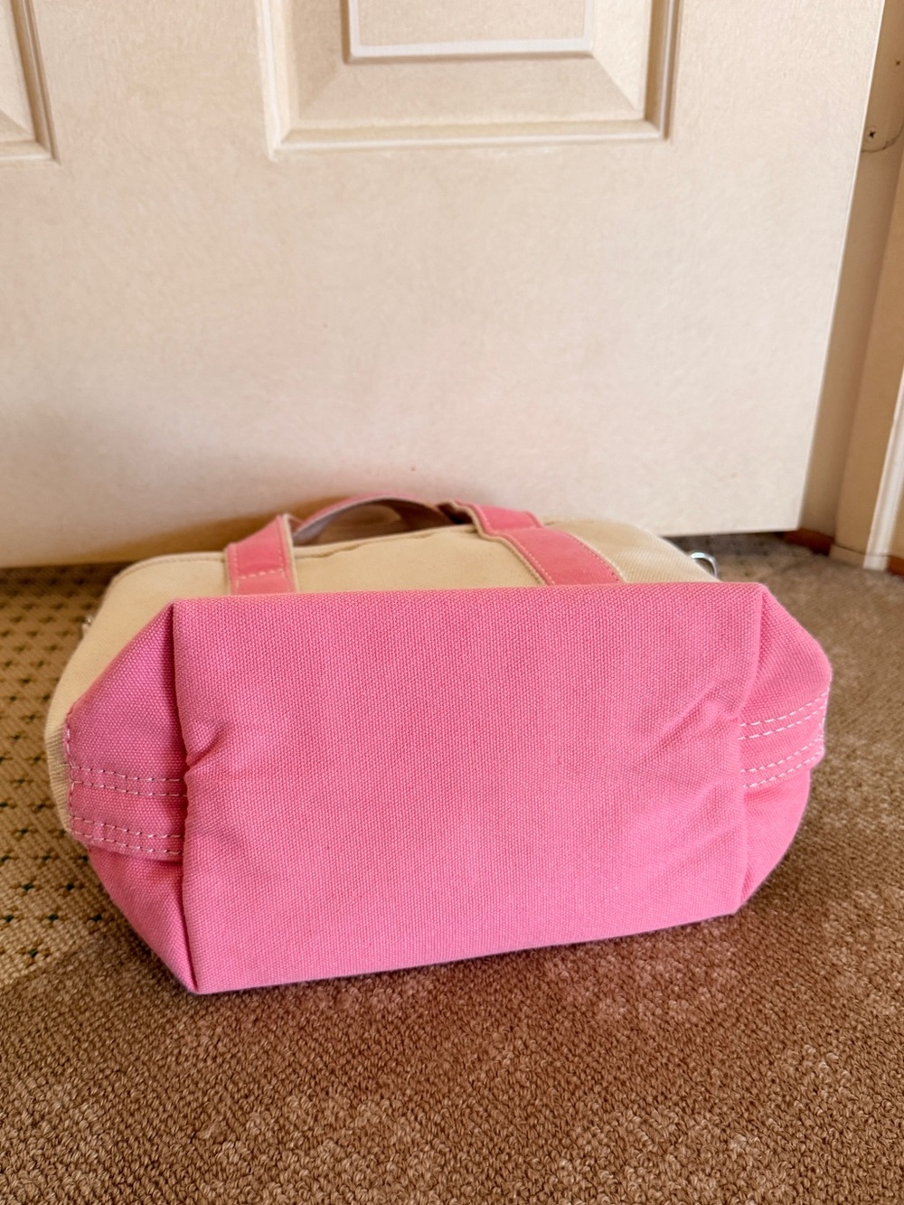 Lands' End Fresh Pink & Natural Small Canvas Tote Bag - Picture 5 of 11